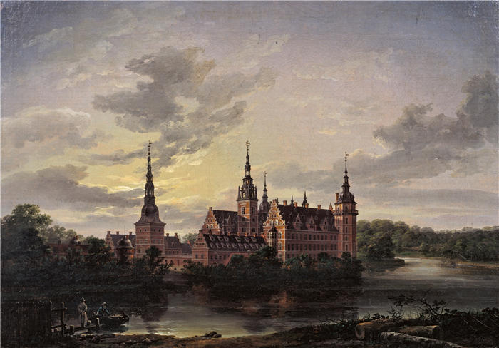 约翰·克里斯蒂安·达尔（Johan Christian Dahl，挪威画家）高清作品-《月光下的腓特烈堡城堡（1817）(1)》