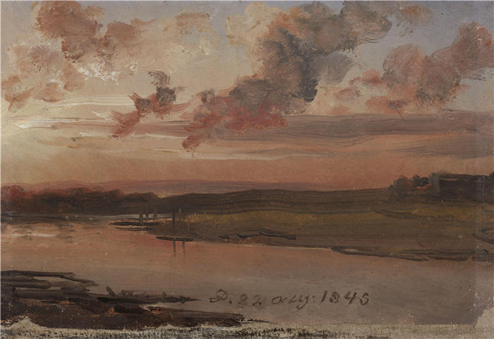 约翰·克里斯蒂安·达尔（Johan Christian Dahl，挪威画家）高清作品-《傍晚的易北河 (1845)》