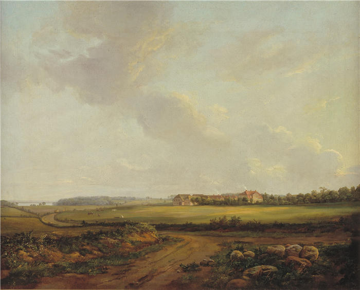约翰·克里斯蒂安·达尔(Johan Christian Dahl,挪威画家)高清作品-《新西兰 Præstø 的恩格尔霍尔姆景观(1816 年)》