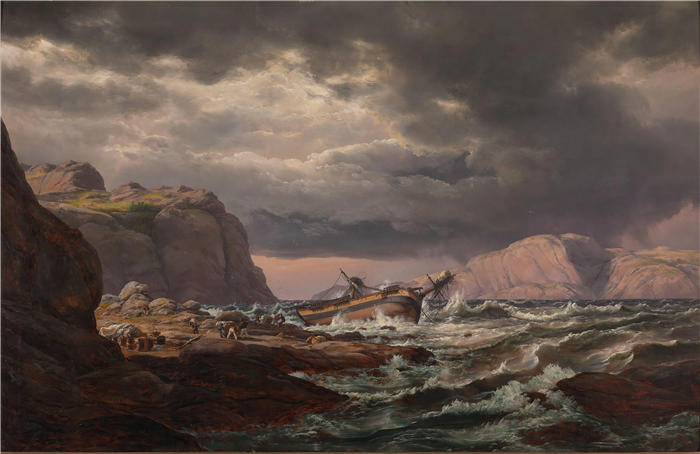约翰·克里斯蒂安·达尔（Johan Christian Dahl，挪威画家）高清作品-《挪威海岸的海难（1832 年）》
