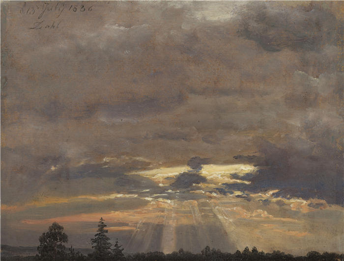 约翰·克里斯蒂安·达尔(Johan Christian Dahl,挪威画家)高清作品-《阳光下的云研究(1836 年)》