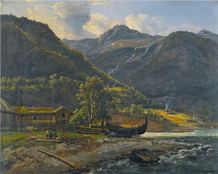 约翰·克里斯蒂安·达尔（Johan Christian Dahl，挪威画家）高清作品-《在 Lyster 的 Skjolden 观看（1843 年）》