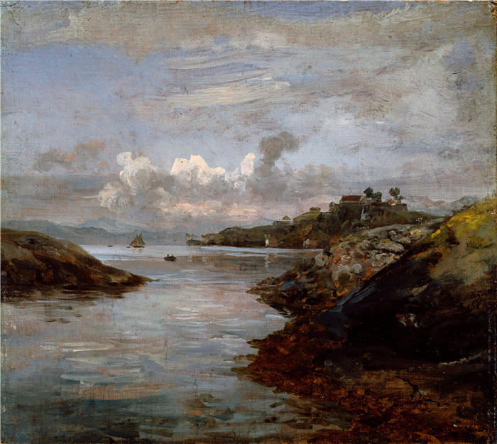 约翰·克里斯蒂安·达尔（Johan Christian Dahl，挪威画家）高清作品-《卑尔根 Nordnes 的 Fredriksberg 防御工事（1834 年）》
