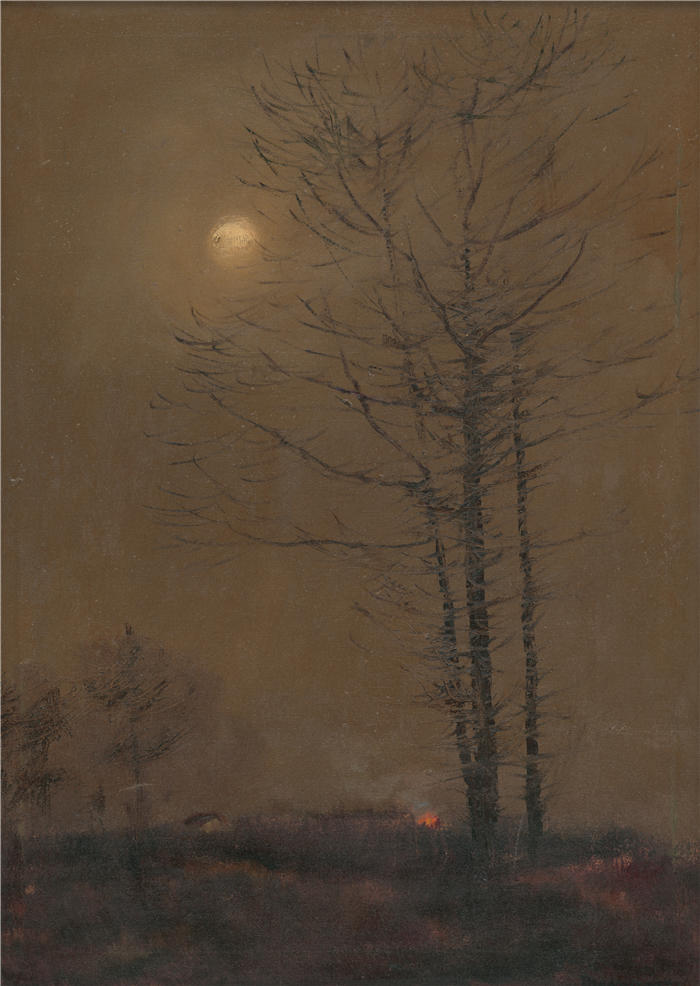 拉迪斯拉夫·梅德尼亚斯基（Ladislav Mednyánszky，匈牙利画家）高清作品-《晚景（1885-1895）》