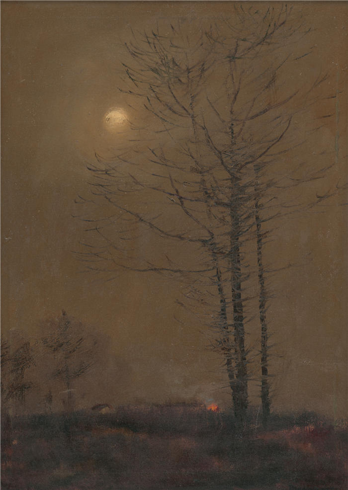 拉迪斯拉夫·梅德尼亚斯基(Ladislav Mednyánszky,匈牙利画家)高清作品-《晚景(1885-1895)》