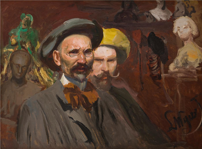 莱昂·扬·维佐科夫斯基(Jacek Malczewski，波兰画家)高清作品-《与康斯坦蒂·拉兹卡 (Konstanty Laszczka) 的自画像 (1901)》