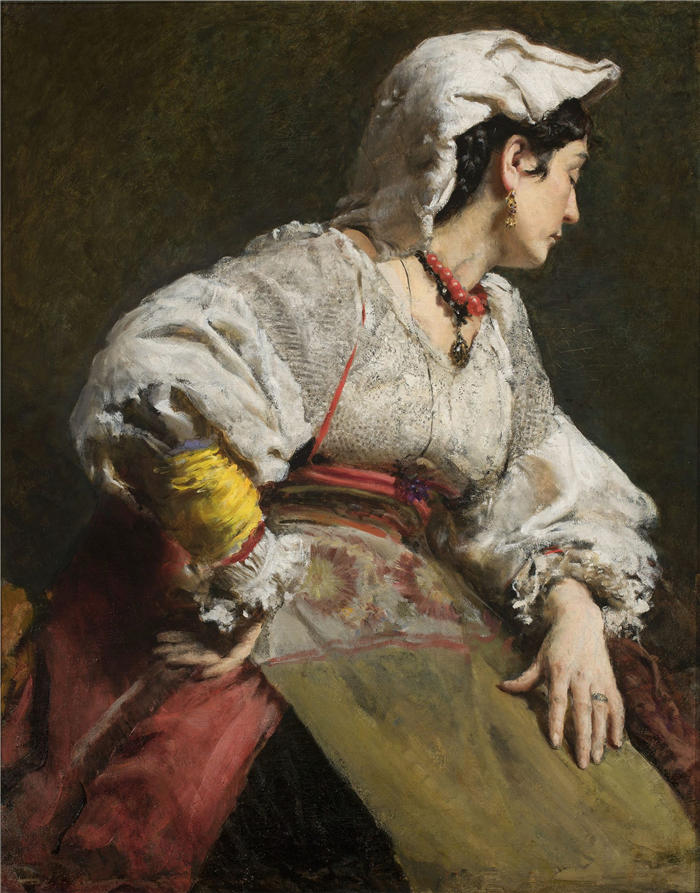 莱昂·扬·维佐科夫斯基(Jacek Malczewski，波兰画家)高清作品-《一位意大利妇女的研究（1876 年）》