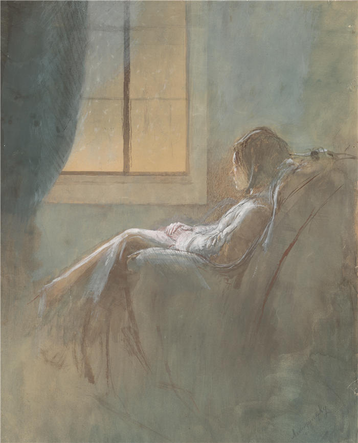 拉迪斯拉夫·梅德尼亚斯基（Ladislav Mednyánszky，匈牙利画家）高清作品-《坐着的老妇人 (1882–1883)》