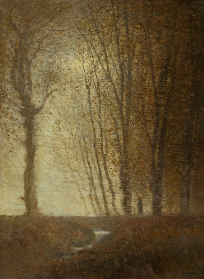 拉迪斯拉夫·梅德尼亚斯基（Ladislav Mednyánszky，匈牙利画家）高清作品-《月光下的森林边缘（1880-1890）》