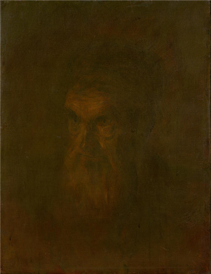 拉迪斯拉夫·梅德尼亚斯基（Ladislav Mednyánszky，匈牙利画家）高清作品-《一位老人的头部研究（1895-1900）》