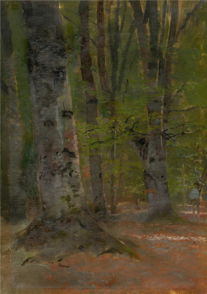 拉迪斯拉夫·梅德尼亚斯基（Ladislav Mednyánszky，匈牙利画家）高清作品-《森林内部研究（1890-1900）》