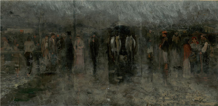 拉迪斯拉夫·梅德尼亚斯基(Ladislav Mednyánszky,匈牙利画家)高清作品-《阴郁的集市 I.(流放者)(1880 – 1885)》