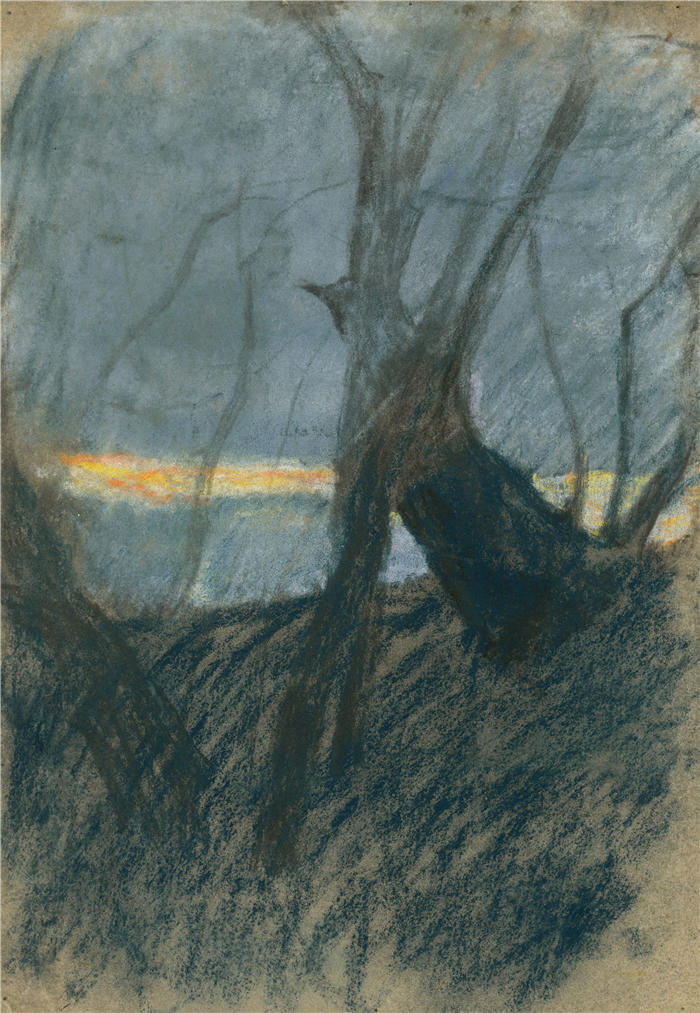 拉迪斯拉夫·梅德尼亚斯基（Ladislav Mednyánszky，匈牙利画家）高清作品-《日落 (1875–1885)》