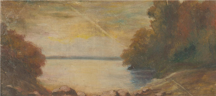 拉迪斯拉夫·梅德尼亚斯基（Ladislav Mednyánszky，匈牙利画家）高清作品-《有湖的风景（1875–1885）》