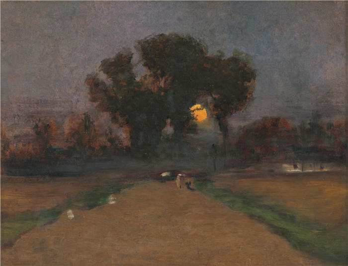 拉迪斯拉夫·梅德尼亚斯基（Ladislav Mednyánszky，匈牙利画家）高清作品-《夕阳下的风景（1890-1900）》
