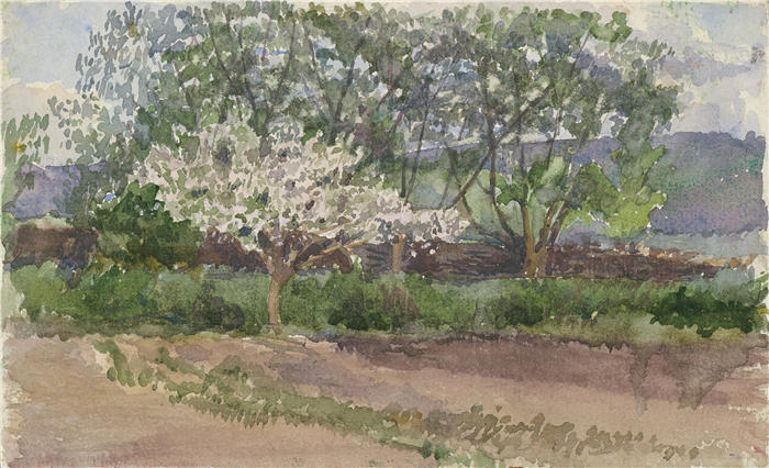 拉迪斯拉夫·梅德尼亚斯基（Ladislav Mednyánszky，匈牙利画家）高清作品-《盛开的树（1900-1919）》