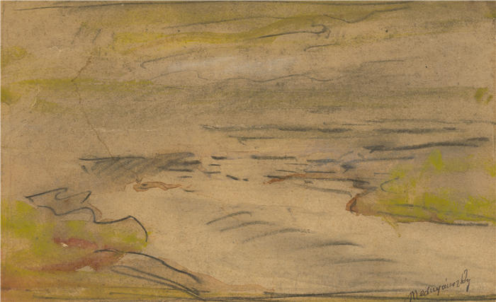 拉迪斯拉夫·梅德尼亚斯基（Ladislav Mednyánszky，匈牙利画家）高清作品-《有湖的风景（1900-1905）》
