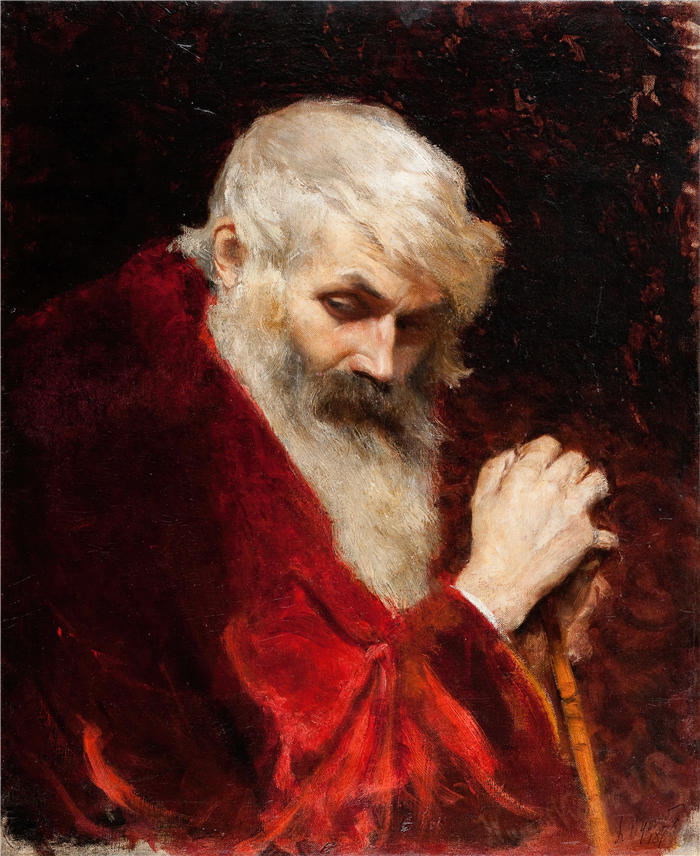 莱昂·扬·维佐科夫斯基(Jacek Malczewski，波兰画家)高清作品-《大胡子老人的半身像（1876 年）》