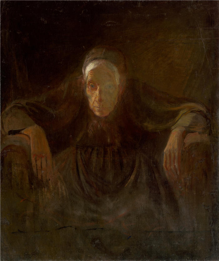 拉迪斯拉夫·梅德尼亚斯基（Ladislav Mednyánszky，匈牙利画家）高清作品-《一位老妇人的研究（1881）》