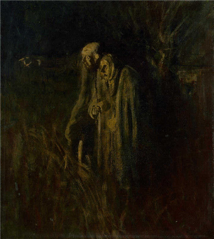 拉迪斯拉夫·梅德尼亚斯基（Ladislav Mednyánszky，匈牙利画家）高清作品-《生命尽头。晚上的老年夫妇（1895-1900）》