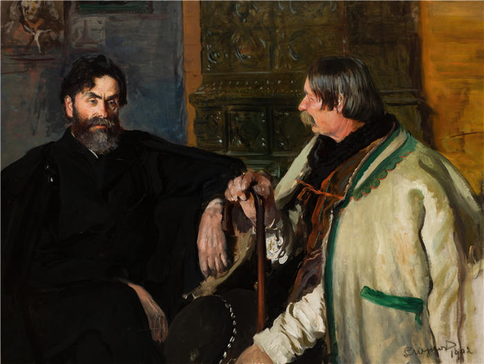 莱昂·扬·维佐科夫斯基(Jacek Malczewski,波兰画家)高清作品-《Stanisław Witkiewicz 与 Wojciech Roj 的肖像(1902 年)》