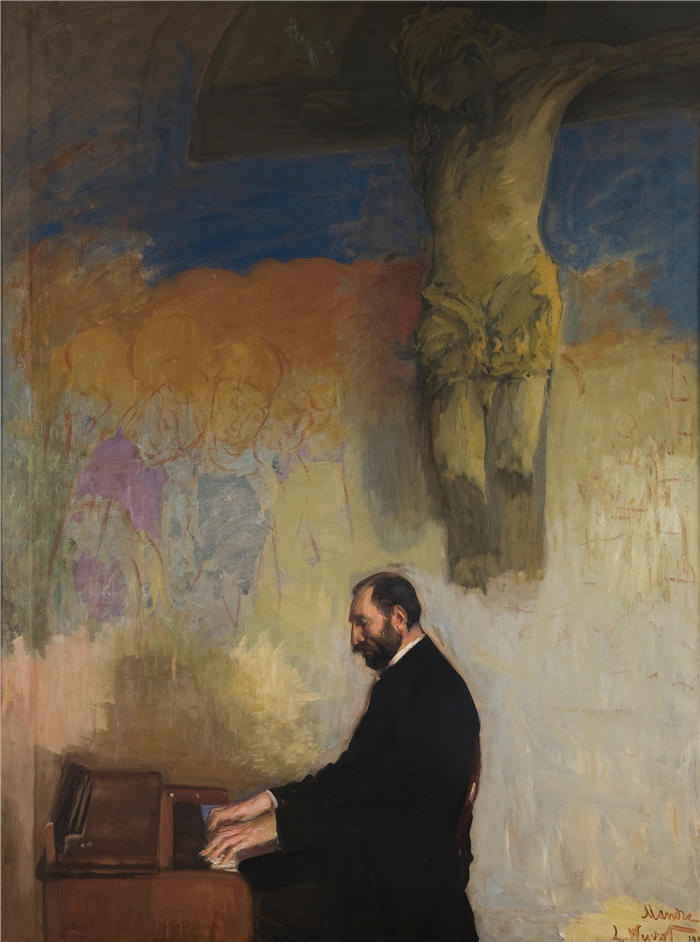 莱昂·扬·维佐科夫斯基(Jacek Malczewski,波兰画家)高清作品-《Feliks Jasieński 在风琴上的肖像(1902 年)》