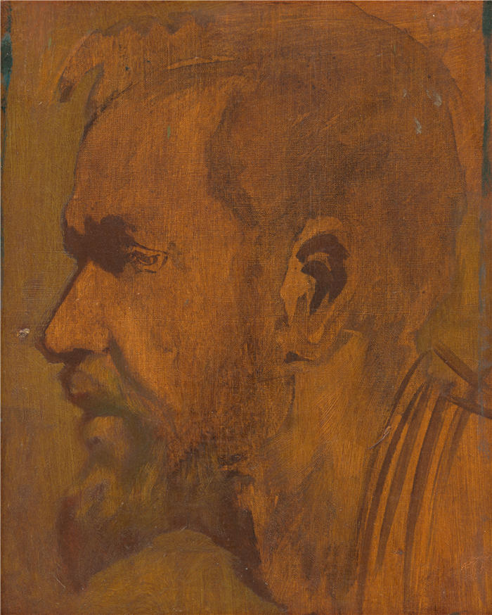 拉迪斯拉夫·梅德尼亚斯基（Ladislav Mednyánszky，匈牙利画家）高清作品-《思想家的头部研究（1900-1910）》