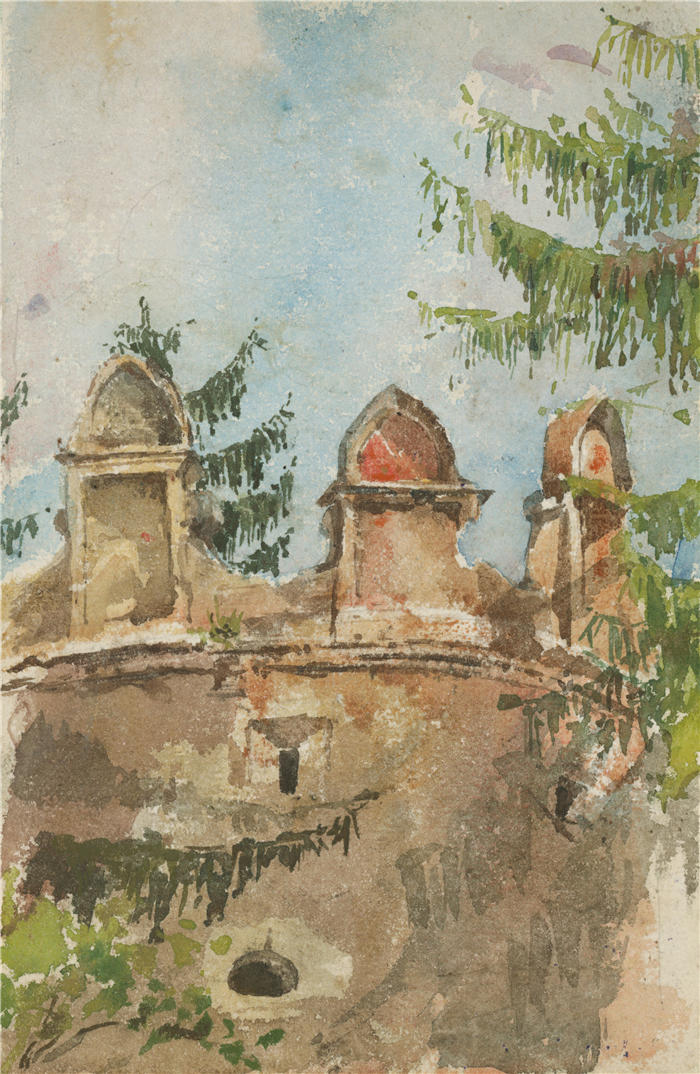 拉迪斯拉夫·梅德尼亚斯基（Ladislav Mednyánszky，匈牙利画家）高清作品-《斯特拉日基庄园的塔楼（1880-1890 年）》