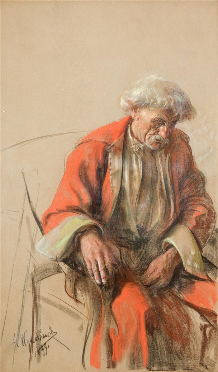 莱昂·扬·维佐科夫斯基(Jacek Malczewski,波兰画家)高清作品-《博利格奥维·克鲁兹·奥维兹肖像画(1899年)》
