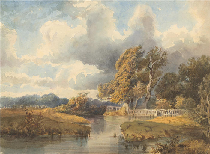 拉迪斯拉夫·梅德尼亚斯基（Ladislav Mednyánszky，匈牙利画家）高清作品-《瑞士公园里的湖（1870 年）》