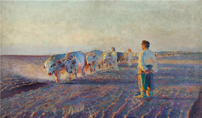 莱昂·扬·维佐科夫斯基(Jacek Malczewski，波兰画家)高清作品-《在乌克兰耕作（1892 年）》