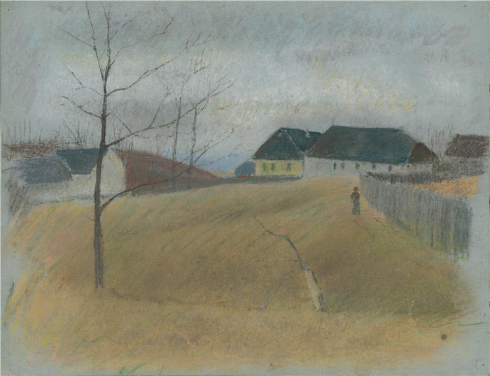 拉迪斯拉夫·梅德尼亚斯基（Ladislav Mednyánszky，匈牙利画家）高清作品-《在村庄的尽头（1875-1885）》