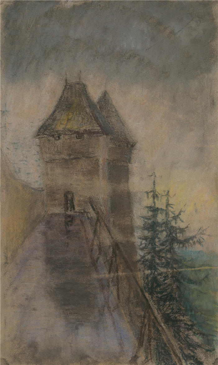 拉迪斯拉夫·梅德尼亚斯基(Ladislav Mednyánszky,匈牙利画家)高清作品-《城堡入口(1875-1885)》