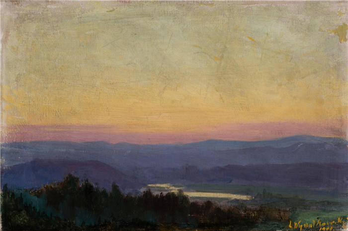 莱昂·扬·维佐科夫斯基(Jacek Malczewski，波兰画家)高清作品-《日落时蒂涅茨附近的维斯瓦河（1901 年）》
