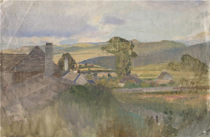拉迪斯拉夫·梅德尼亚斯基（Ladislav Mednyánszky，匈牙利画家）高清作品-《塔特拉山下的村庄（1880-1900）》