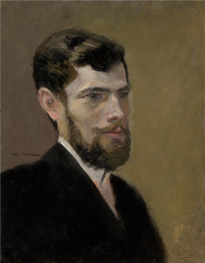拉迪斯拉夫·梅德尼亚斯基（Ladislav Mednyánszky，匈牙利画家）高清作品-《一个穿着黑色西装的大胡子男人的研究（1880-1900）》