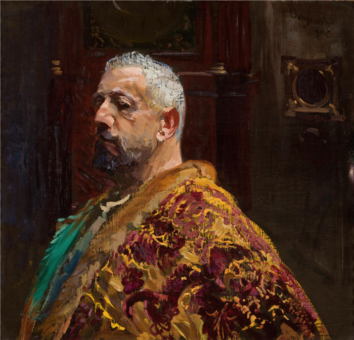 莱昂·扬·维佐科夫斯基(Jacek Malczewski,波兰画家)高清作品-《Erazm Barącz 的肖像(1908 年)》
