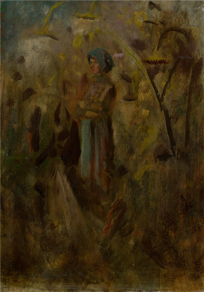 拉迪斯拉夫·梅德尼亚斯基（Ladislav Mednyánszky，匈牙利画家）高清作品-《田野上的女孩（1900 – 1910）》