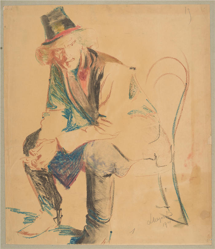 莱昂·扬·维佐科夫斯基(Jacek Malczewski，波兰画家)高清作品-《坐在椅子上的克拉科夫农民（1901）》