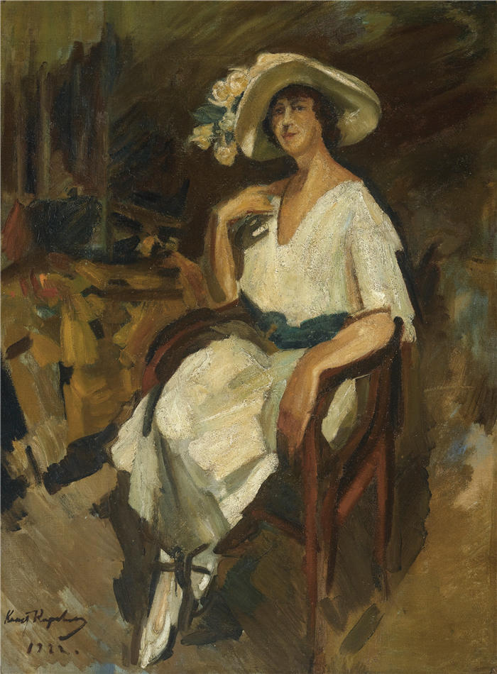 康斯坦丁·阿列克谢耶维奇·柯罗文（Konstantin Alexeevich Korovin，俄罗斯画家）高清作品-《玛丽亚·鲁宾夫人的肖像 (1922)》