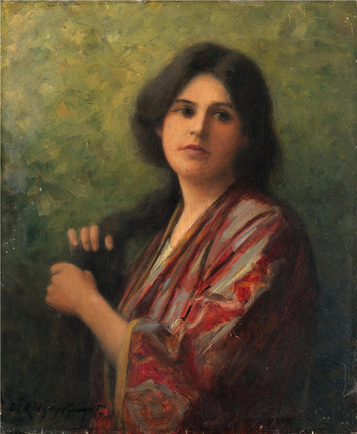 丹尼尔·里齐微·齐施（Daniel Ridgway Knight，美国画家）高清作品-《沉思 (1918)》