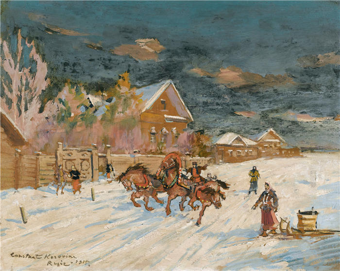 康斯坦丁·阿列克谢耶维奇·柯罗文（Konstantin Alexeevich Korovin，俄罗斯画家）高清作品-《冬季景观》