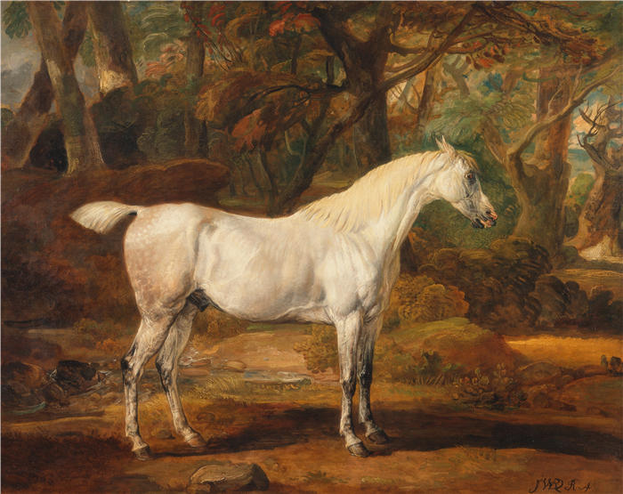 詹姆斯·沃德（James Ward，英国画家）高清作品-《灰色阿拉伯种马》