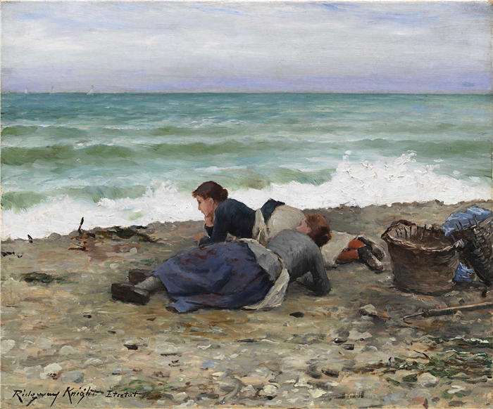 丹尼尔·里齐微·齐施（Daniel Ridgway Knight，美国画家）高清作品-《涨潮，埃特尔塔 (1884)》