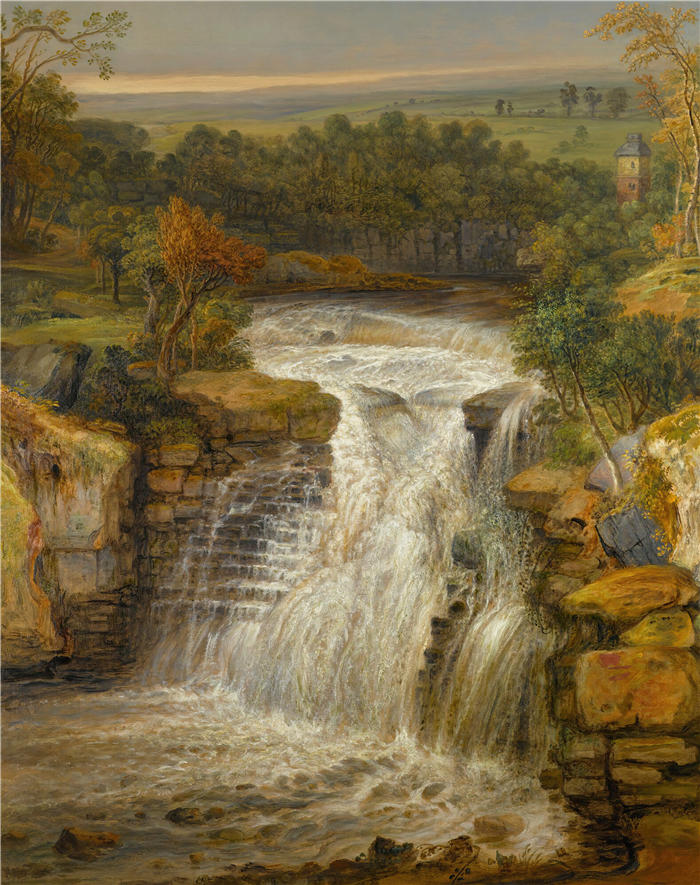 詹姆斯·沃德（James Ward，英国画家）高清作品-《洪水过后的克莱德瀑布》