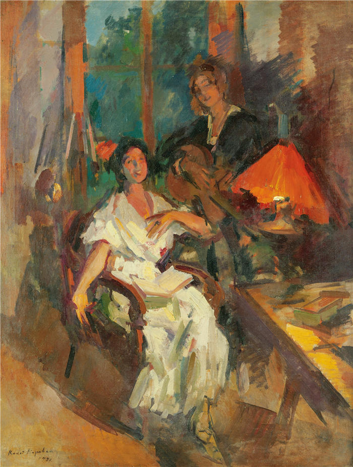 康斯坦丁·阿列克谢耶维奇·柯罗文（Konstantin Alexeevich Korovin，俄罗斯画家）高清作品-《晚间二重唱 (1921)》