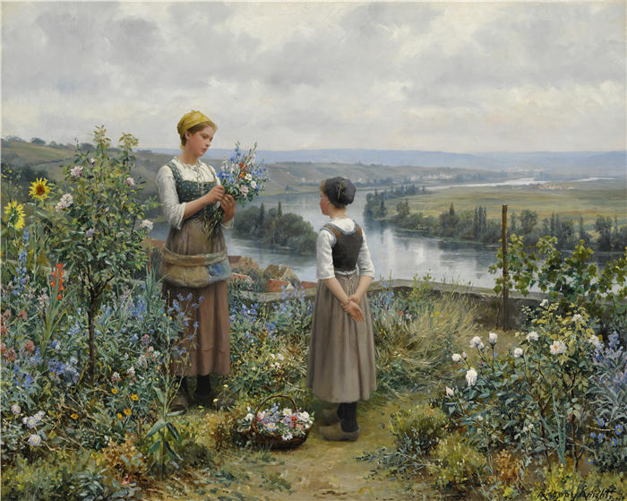 丹尼尔·里齐微·齐施（Daniel Ridgway Knight，美国画家）高清作品-《采花》