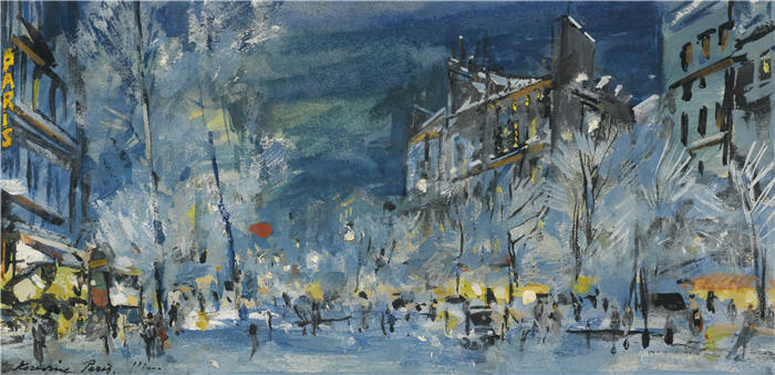 康斯坦丁·阿列克谢耶维奇·柯罗文（Konstantin Alexeevich Korovin，俄罗斯画家）高清作品-《冬天的巴黎》