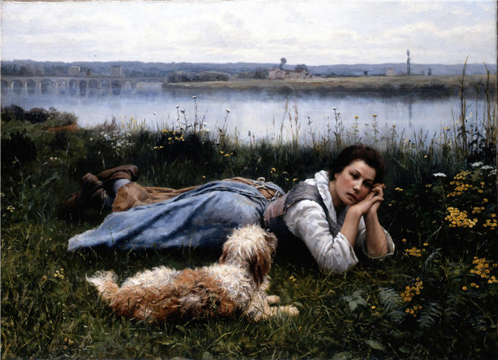 丹尼尔·里齐微·齐施（Daniel Ridgway Knight，美国画家）高清作品-《遐想（1866）》