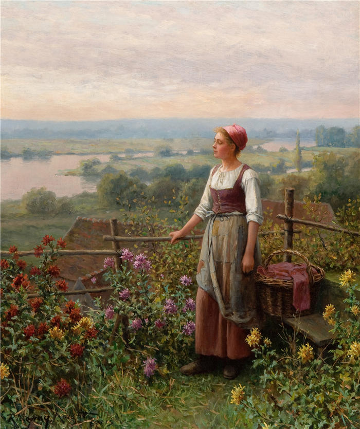 丹尼尔·里齐微·齐施(Daniel Ridgway Knight,美国画家)高清作品-《Chantemesle 的晚上》